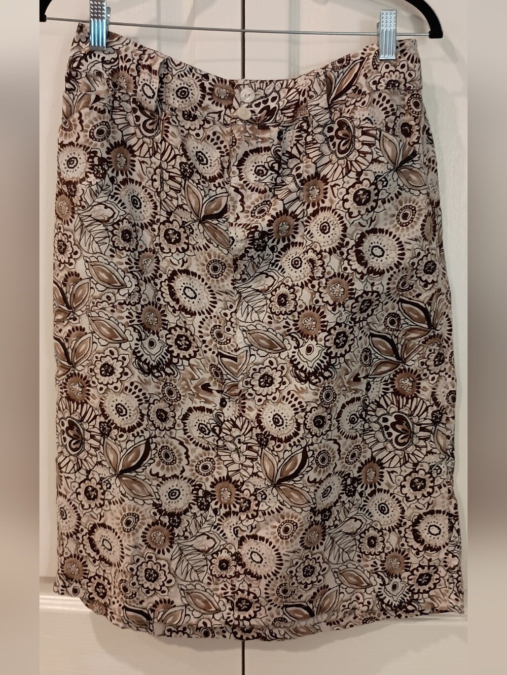 Christopher & Banks Brown and Cream Floral Pencil Skirt